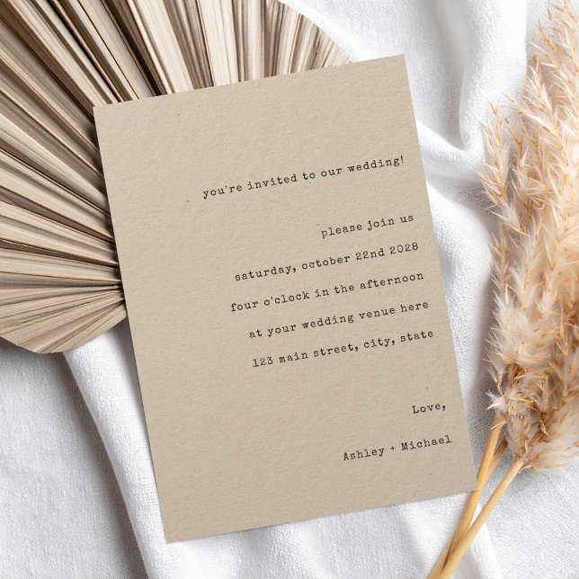 Invitation Mariage de machine à écrire Décontracté (Créateur téléchargé)