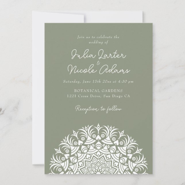 Invitation Mariage de Mandala Abstrait de Sauge Olive Poussié (Devant)