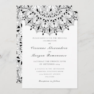 Invitation mariage de mandala noir blanc dentelle