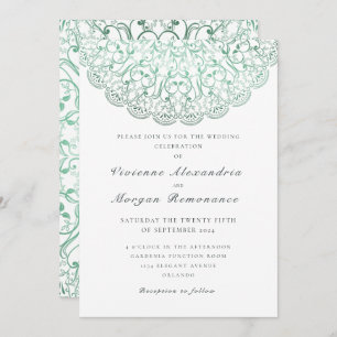 Invitation mariage de mandala vert dentelle