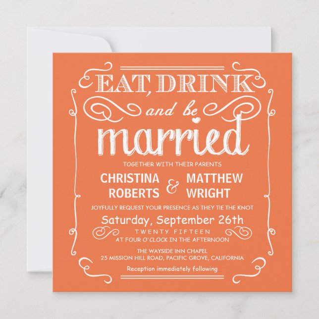 Invitation Mariage de Mango Orange Eat Drink (Devant)