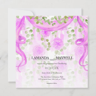 Invitation Mariage de manutention du ruban magenta floral
