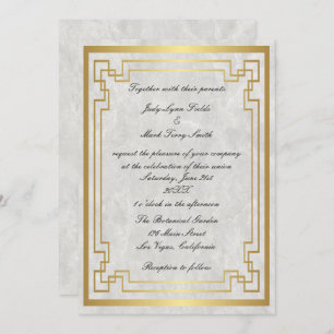 Invitation Mariage de Marbre blanc de cadre géométrique or