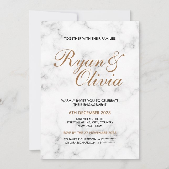 Invitation Mariage de Marbre blanc personnalisable Elegante (Devant)