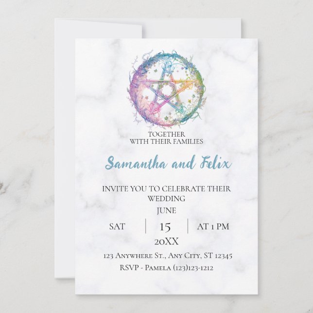 Invitation Mariage de Marbre Céleste Pentacle Pastel Sorcière (Devant)