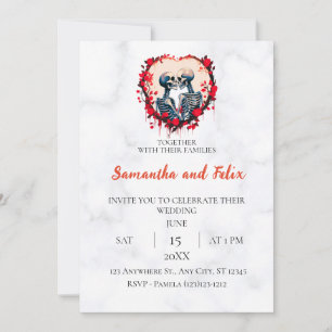 Invitation Mariage de marbre de cœur de rose de squelette Vie