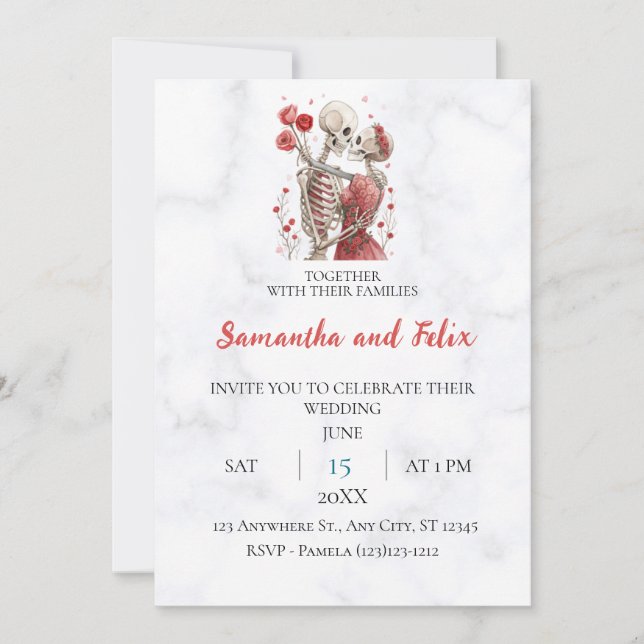 Invitation Mariage de marbre des amants de la rose squelettiq (Devant)