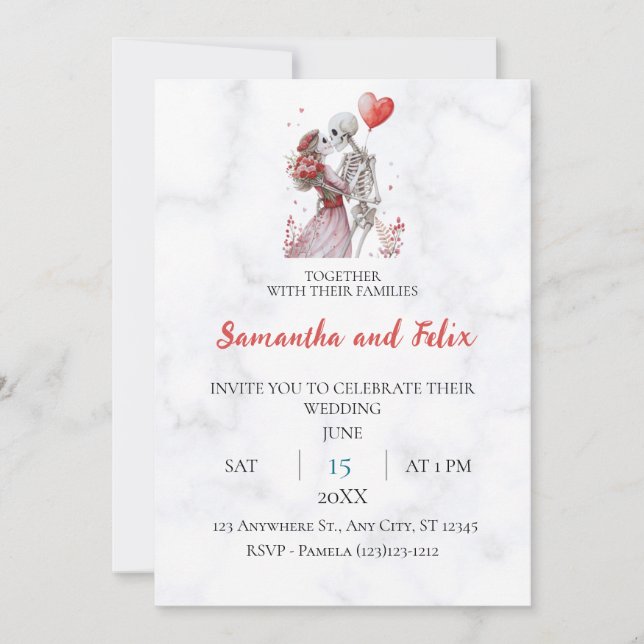 Invitation Mariage de marbre des amoureux squelettes (Devant)