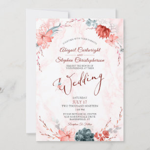 Invitation Mariage de marbre Succulent Floral Coral