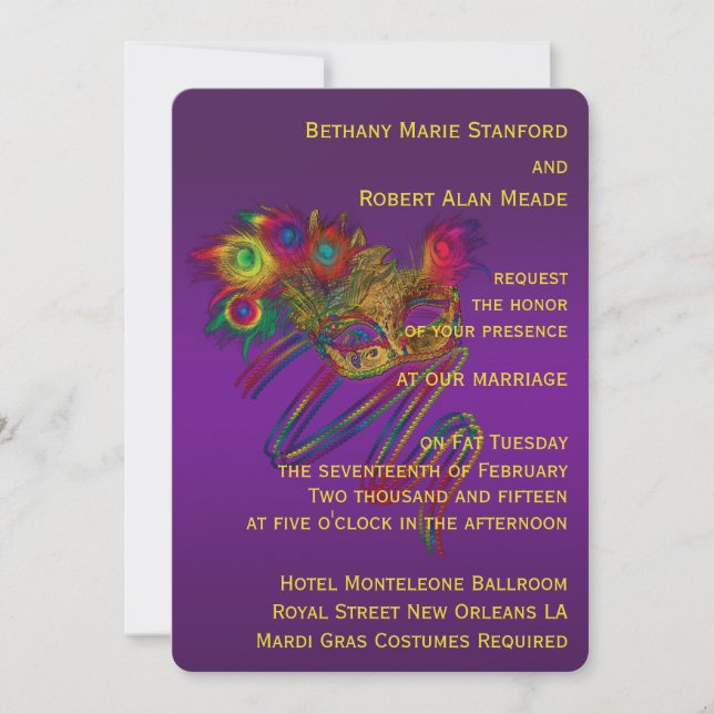 Invitation Mariage de mardi gras (Devant)