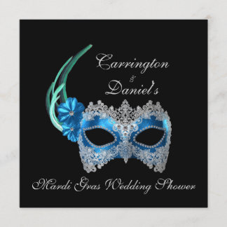 Invitation "Mariage de Mardi Gras" - Masque Turquoise avec La