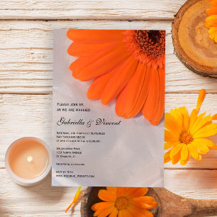 Invitation Mariage de marguerite orange et de satin blanc