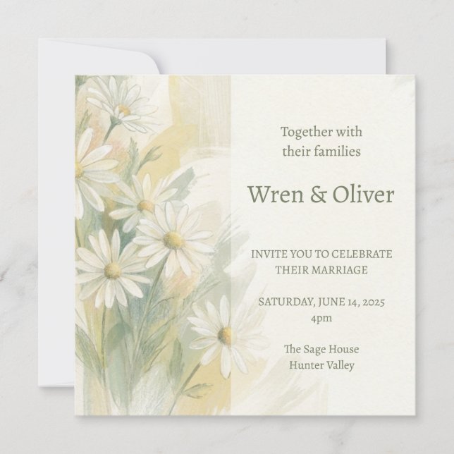 Invitation Mariage de marguerite sauvage peinte (Devant)