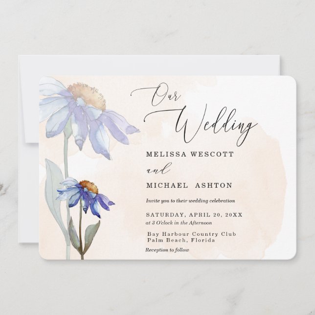 Invitation Mariage de marguerite violet rustique Peach (Devant)
