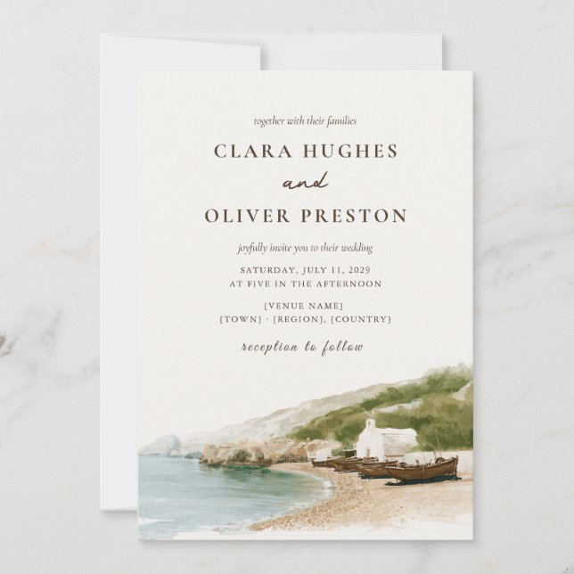 Invitation Mariage de mariage côtier sable chaud sarcelle oli (Devant)