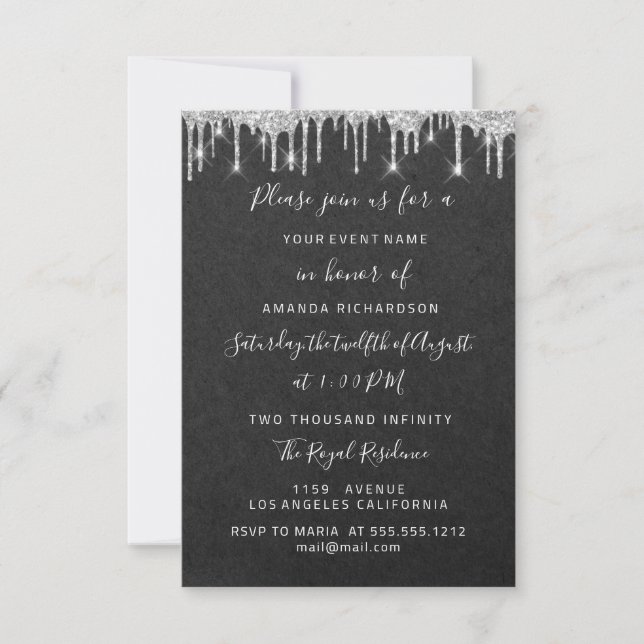 Invitation Mariage de mariée en argent douce 16e Graphite (Devant)