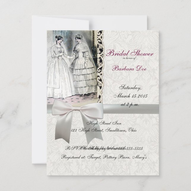 Invitation Mariage de mariée vintage antique blanc (Devant)