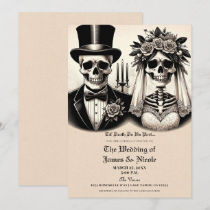 Invitation Mariage de mariés squelettes gothiques vintage