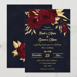 Invitation Mariage de marine chic bordeaux et or