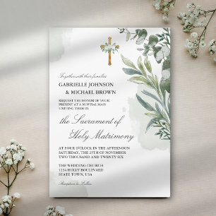 Invitation Mariage de Masse Nuptial Floral Vert Doux Élégant