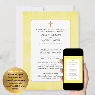 Invitation Mariage de masse nuptiale catholique citron
