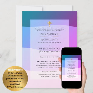 Invitation Mariage de masse nuptiale catholique violet