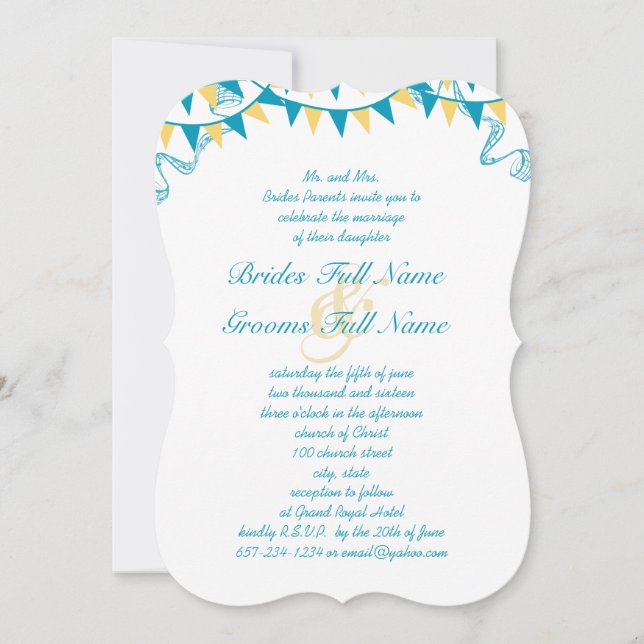 Invitation Mariage de menthe à Bund Turquoise et Jaune (Devant)