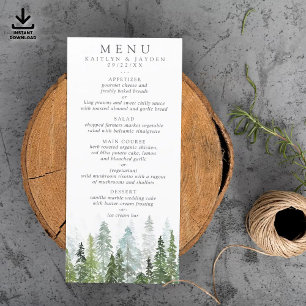 Invitation Mariage de menu de la forêt de pins d'aquarelle Mo