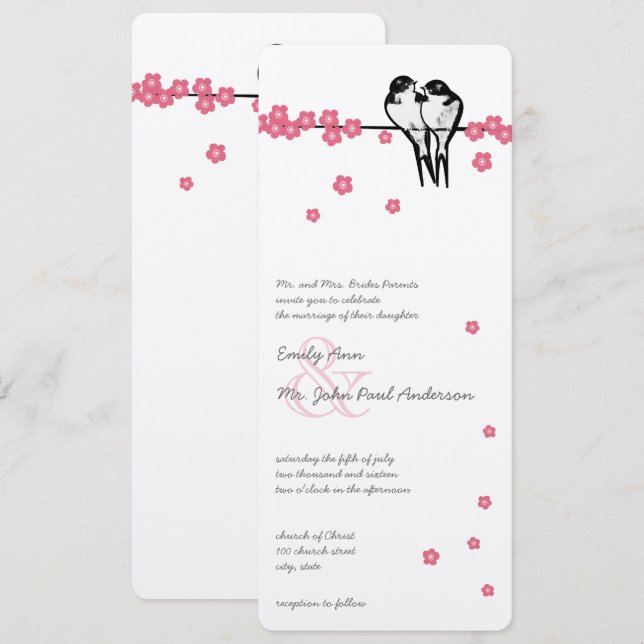 Invitation Mariage de Mésange de la Forêt Enchantée de Fleur  (Devant / Derrière)