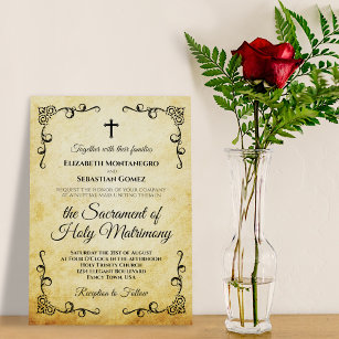 Invitation Mariage de messe nuptiale catholique vintage parch