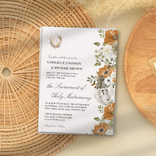 Invitation Mariage de Messe Nuptiale Fleurie Élégante Orange