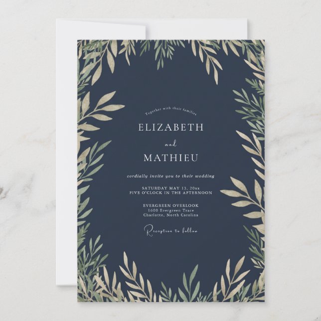 Invitation Mariage de minuit à la crème de feuillage d'eucaly (Devant)