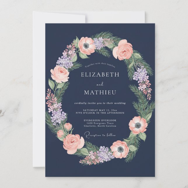 Invitation Mariage de minuit ambre ranunculus gris eucalyptus (Devant)