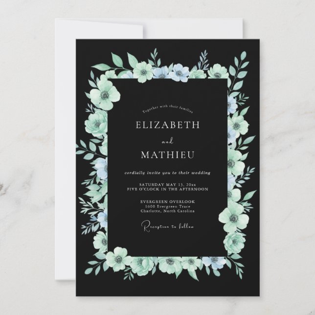 Invitation Mariage de minuit Aqua Foliage Eucalyptus (Devant)