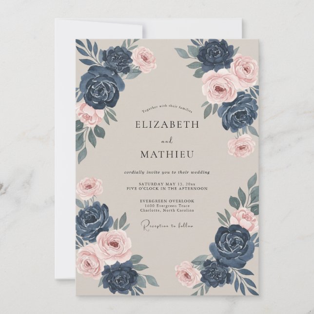 Invitation Mariage de minuit ardoise feuillage assourdi Eucal (Devant)