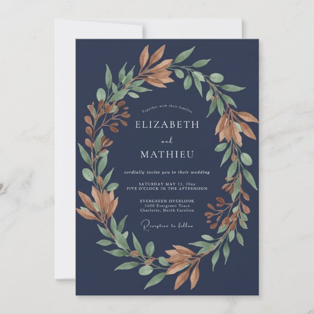 Invitation Mariage de minuit au feuillage de cuivre Eucalyptu (Devant)