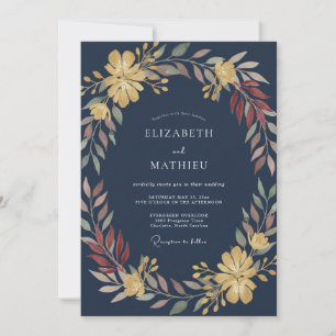 Invitation Mariage de minuit au feuillage de moutarde grise E