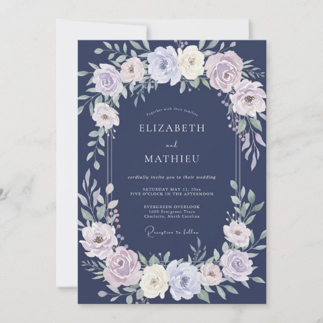 Invitation Mariage de minuit au lavande Ranunculus Eucalyptus (Devant)