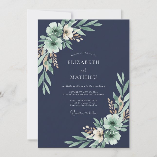 Invitation Mariage de minuit aux feuilles d'eucalyptus (Devant)
