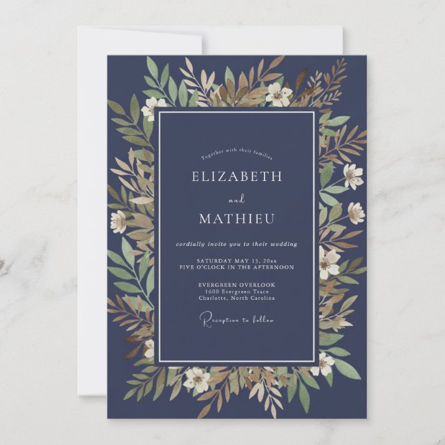 Invitation Mariage de minuit aux fleurs d'olivier (Devant)