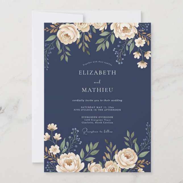 Invitation Mariage de minuit Champagne Foliage Sage (Devant)