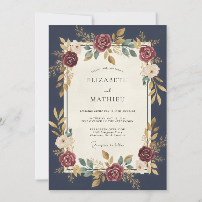 Invitation Mariage de minuit Dahlia cramoisi (Devant)