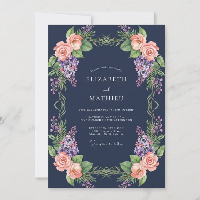 Invitation Mariage de minuit pourpre wisteria (Devant)