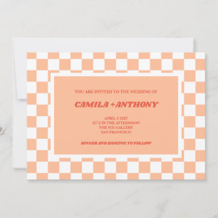 Invitation Mariage de modèle de Gingham rouge Peach Fuzz