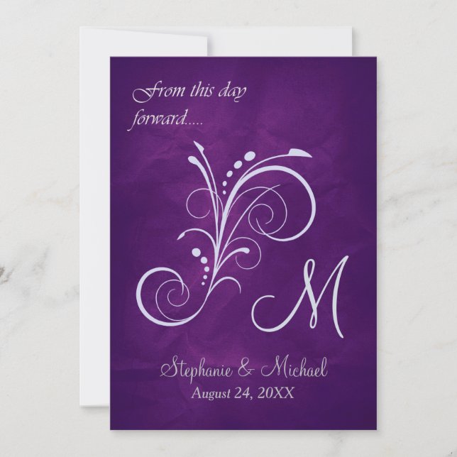 Invitation Mariage de monogramme à balayage d'argent violet (Devant)