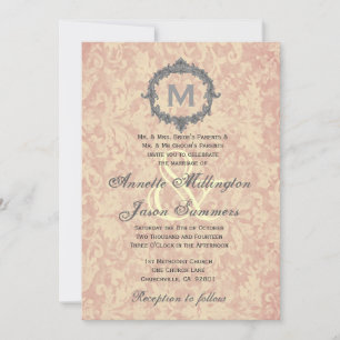 Invitation Mariage de monogramme à cadre Vintage d'argent Ecr