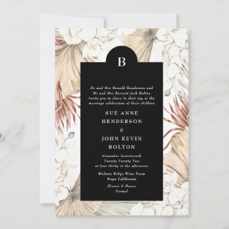 Invitation Mariage de monogramme à la frontière noire Pampas