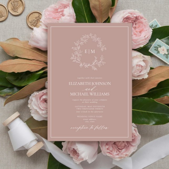 Invitation Mariage de monogramme à poitrine feutrée Rose mode (Créateur téléchargé)