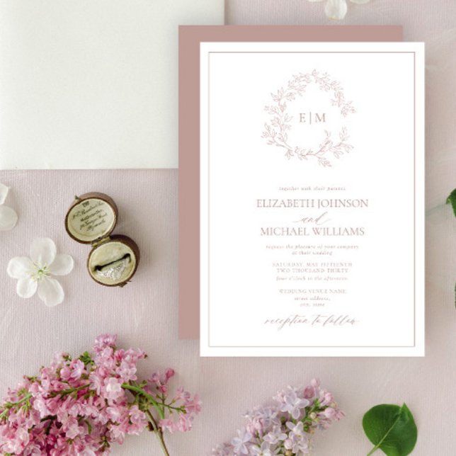 Invitation Mariage de monogramme à poitrine feutrée Rose mode (Créateur téléchargé)