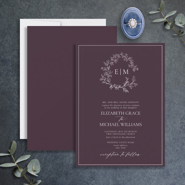 Invitation Mariage de monogramme à poitrine violette (Créateur téléchargé)